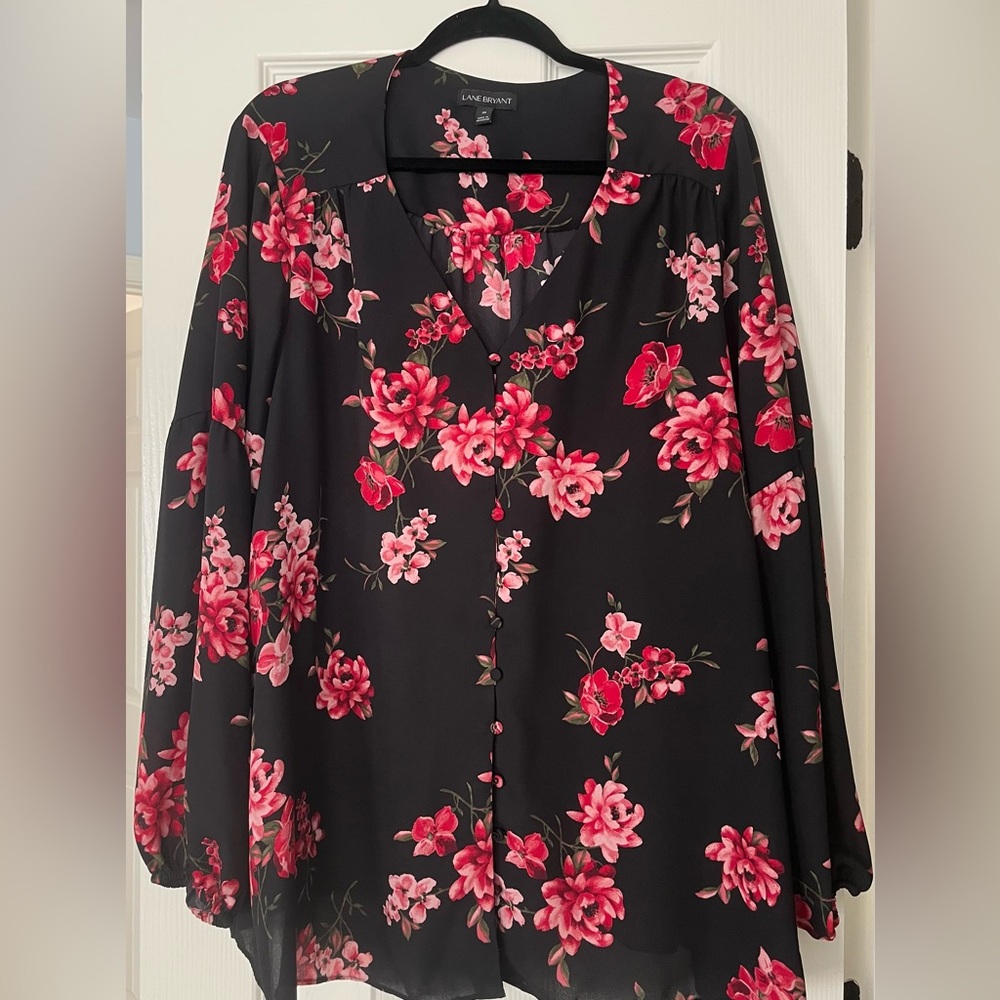 Lane Bryant Pink and Red flower Blouse - Picture 8 of 8